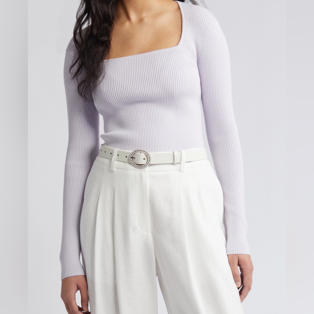 Open Edit Luxe Sculpt Square Neck Long Sleeve Top in Purple Puff